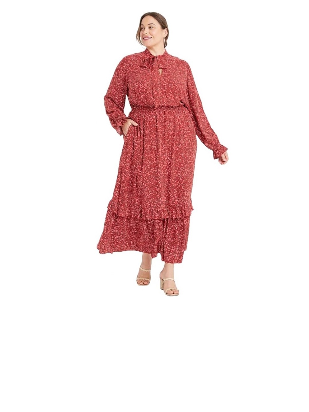 Ava & Viv Rust Red Printed Long-Sleeve Maxi Dress